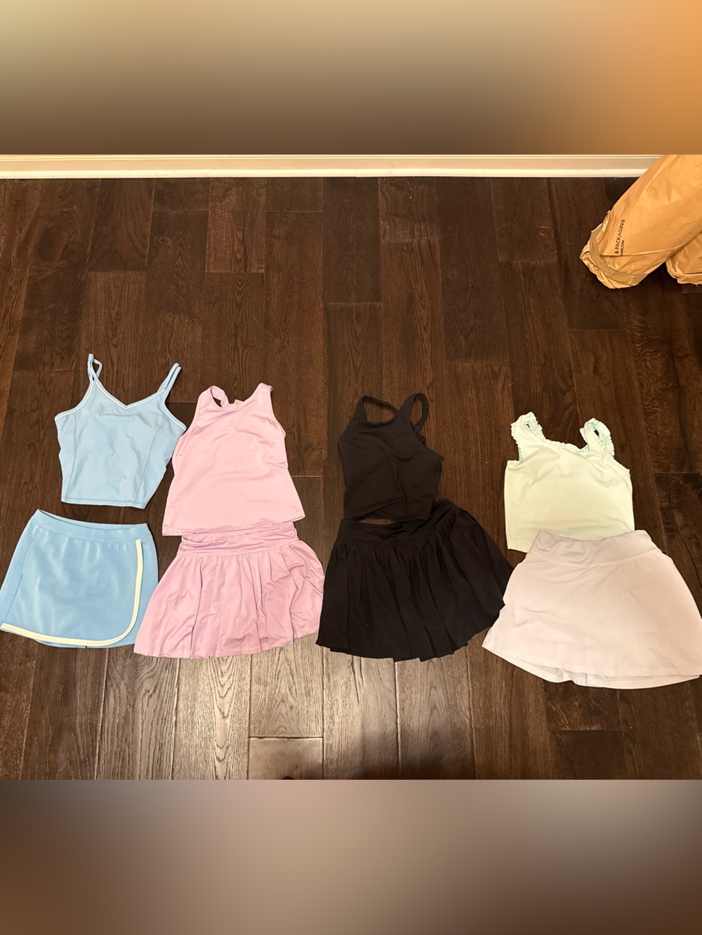 Girls Athletic Tank & Skirt Bundle - Pastel Blue, Pink, Black, Cream (4 sets)